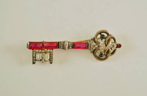 Trifari key brooch, sterling silver with gold gilt, 1940`s ca, American